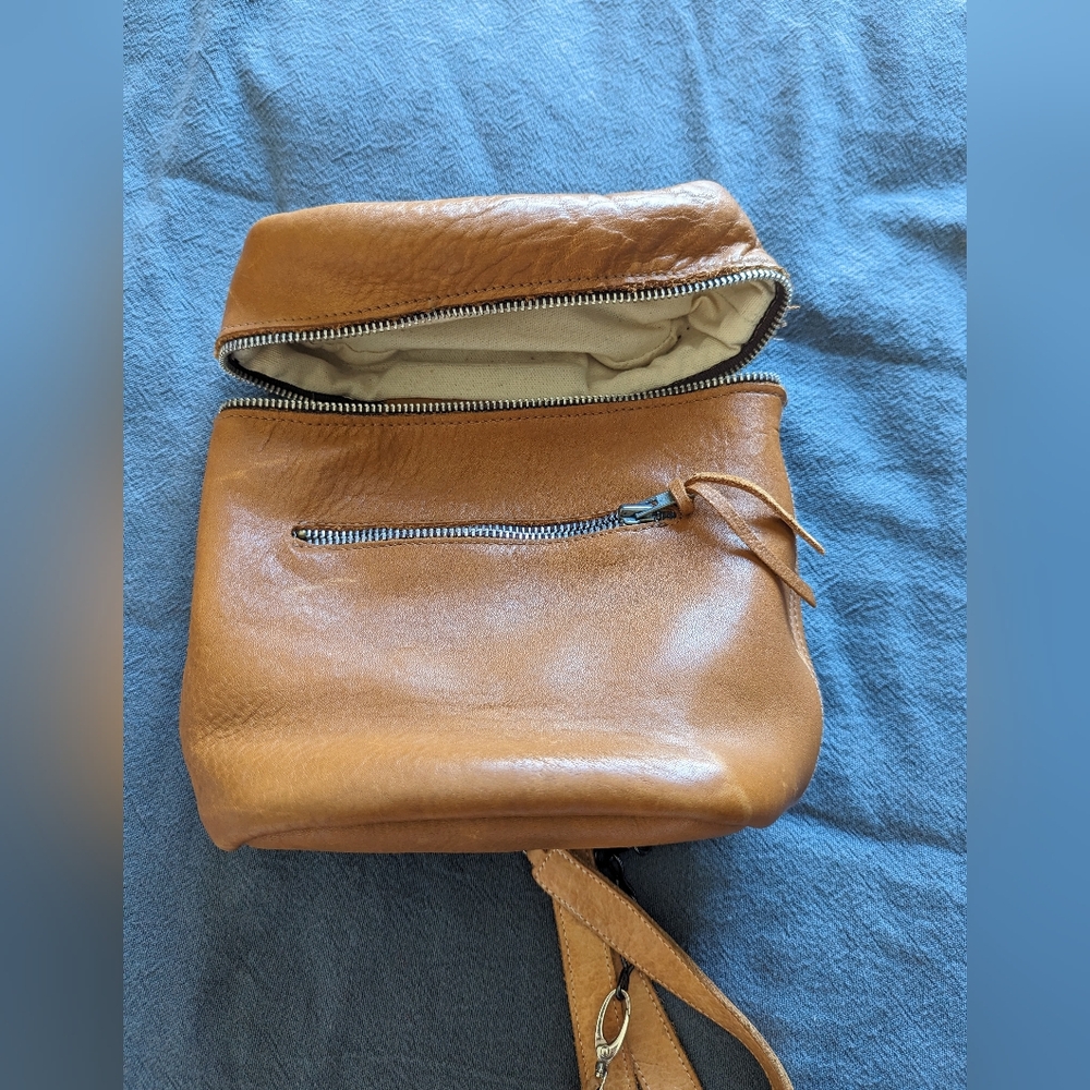 Basil Racuk Paper Bag brown tan Leather mini backpack